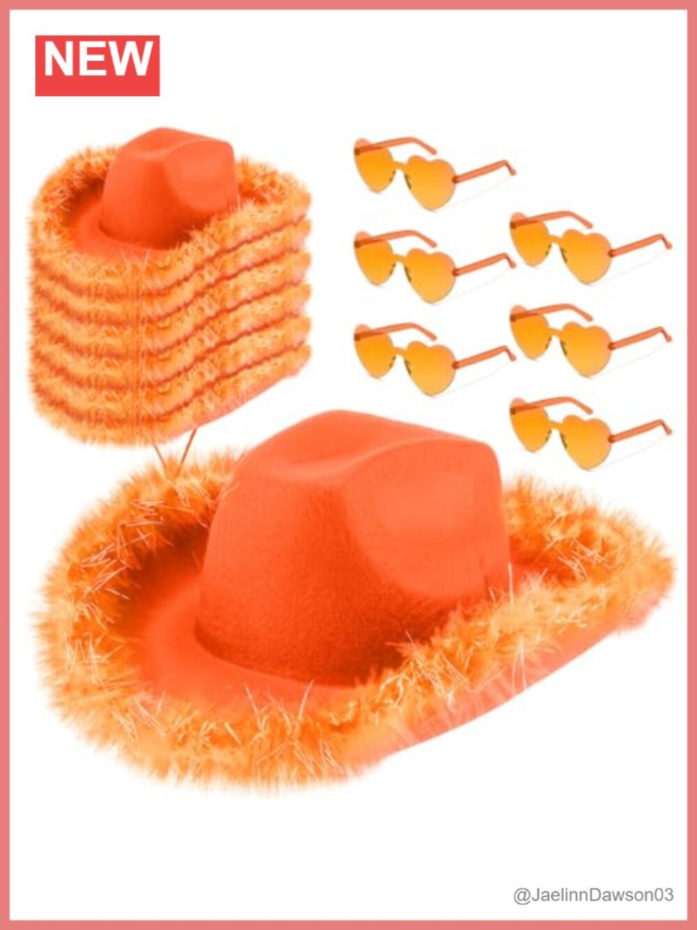 Feather Trim Cowboy Hat Set with Heart Sunglasses Bachelorette Party